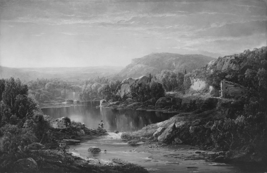 Fotomural Landscape with Waterfall and Figures