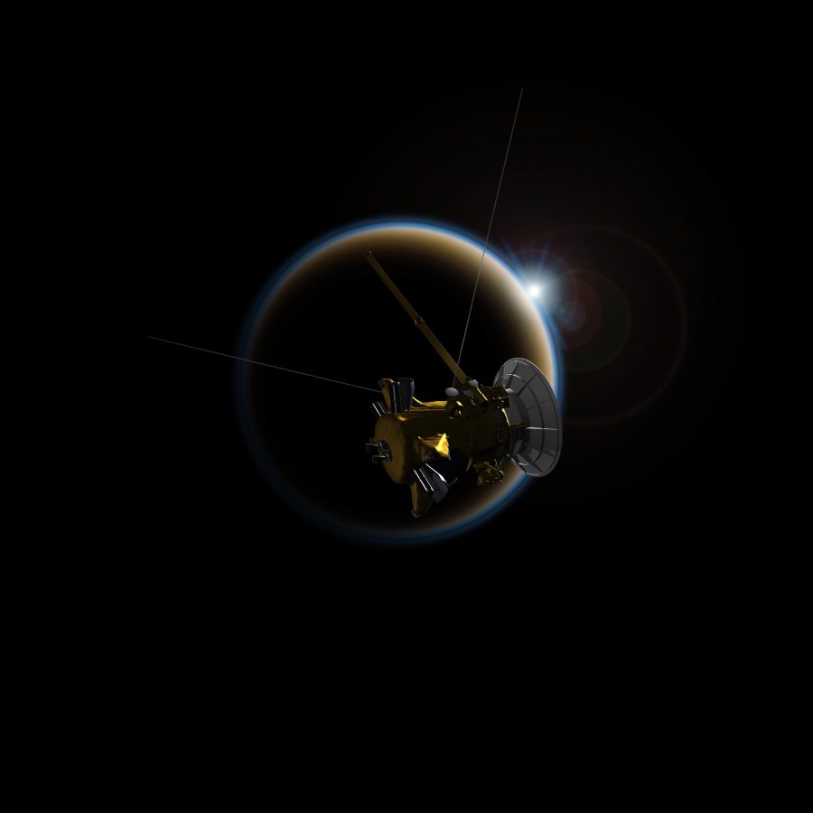 Fotomural Cassini Observes Sunsets on Titan Artist Rendering